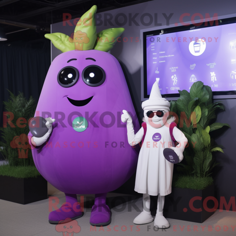 Mascot character of a Lavender Beet dressed with a Maxi Dress and Digital watches Mascot character of a Lavender Beet dressed with a Maxi Dress and Digital watches
