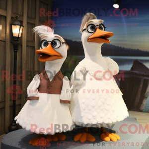 Mascot character of a Rust Swans dressed with a Wedding Dress and Eyeglasses