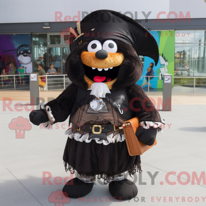 Mascot character of a Black Pirate dressed with a Maxi Skirt and Backpacks Mascot character of a Black Pirate dressed with a Maxi Skirt and Backpacks