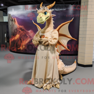 Mascot character of a Tan Dragon dressed with a Maxi Dress and Foot pads