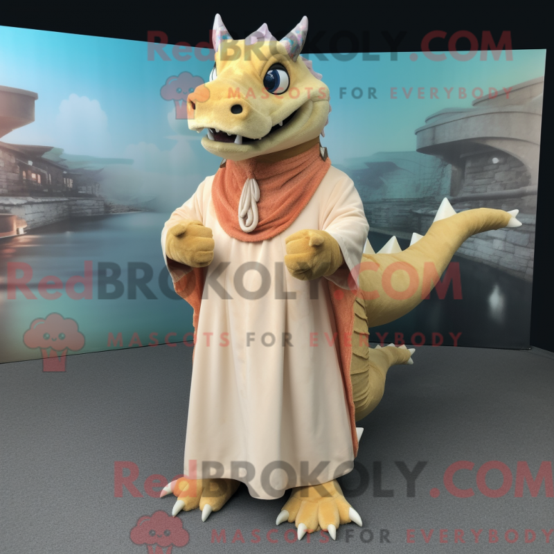Mascot character of a Tan Dragon dressed with a Maxi Dress and Foot pads Mascot character of a Tan Dragon dressed with a Maxi Dress and Foot pads
