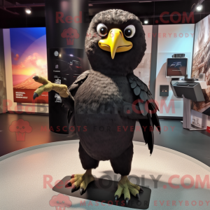 Mascot character of a Black Falcon dressed with a Skirt and Hair clips