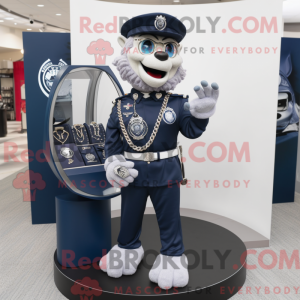 Mascot character of a Navy Engagement Ring dressed with a Jeggings and Keychains