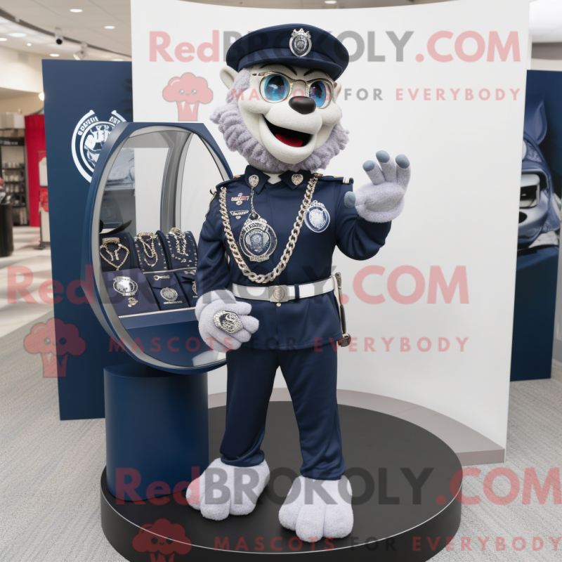 Mascot character of a Navy Engagement Ring dressed with a Jeggings and Keychains Mascot character of a Navy Engagement Ring dressed with a Jeggings and Keychains