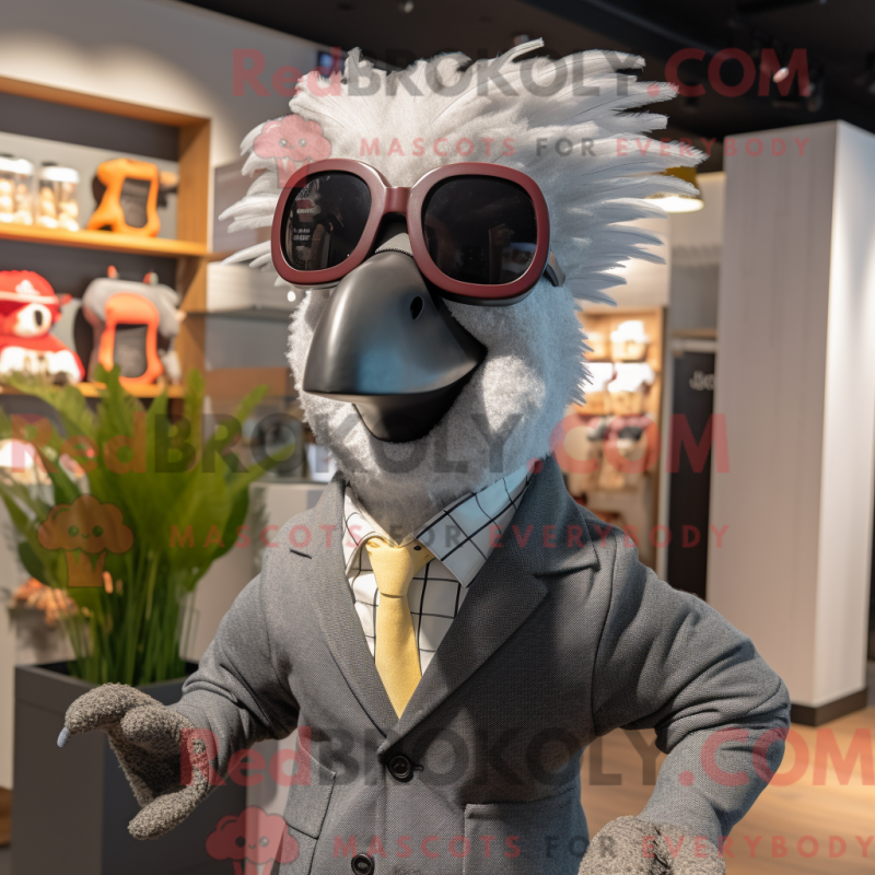 Mascot character of a Gray Rooster dressed with a Blazer and Sunglasses Mascot character of a Gray Rooster dressed with a Blazer and Sunglasses