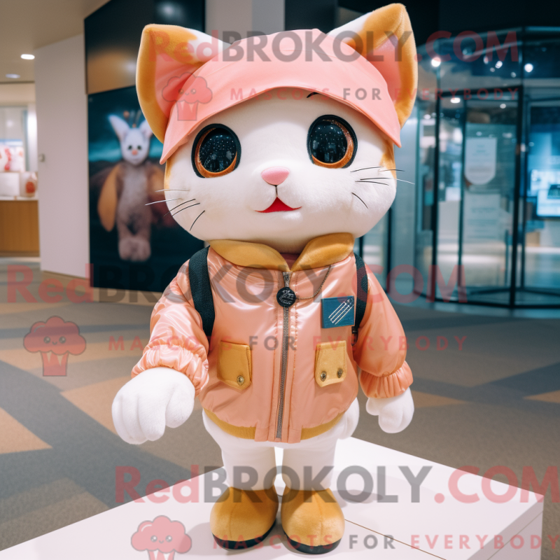 Mascot character of a Peach Cat dressed with a Bomber Jacket and Scarves Mascot character of a Peach Cat dressed with a Bomber Jacket and Scarves