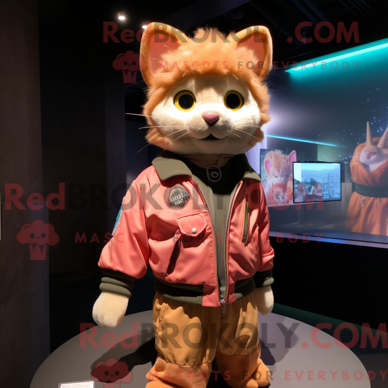 Mascot character of a Peach Cat dressed with a Bomber Jacket and Scarves Mascot character of a Peach Cat dressed with a Bomber Jacket and Scarves