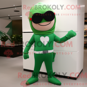 Mascot character of a Green Arrow Of Love dressed with a Jeggings and Sunglasses