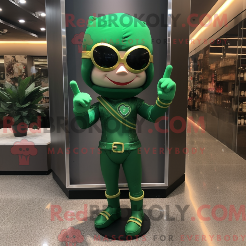 Mascot character of a Green Arrow Of Love dressed with a Jeggings and Sunglasses Mascot character of a Green Arrow Of Love dressed with a Jeggings and Sunglasses