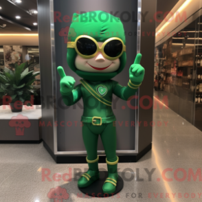 Mascot character of a Green Arrow Of Love dressed with a Jeggings and Sunglasses
