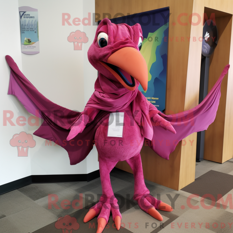 Mascot character of a Magenta Pterodactyl dressed with a Culottes and Scarf clips Mascot character of a Magenta Pterodactyl dressed with a Culottes and Scarf clips