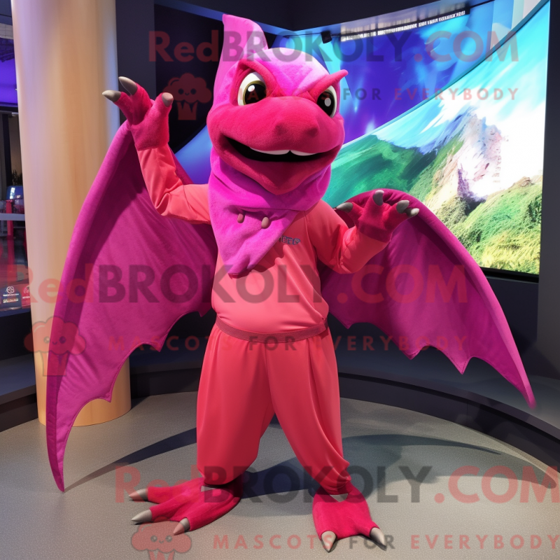 Mascot character of a Magenta Pterodactyl dressed with a Culottes and Scarf clips Mascot character of a Magenta Pterodactyl dressed with a Culottes and Scarf clips