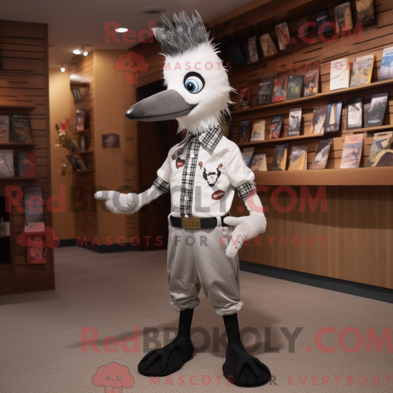 Mascot character of a Silver Woodpecker dressed with a Oxford Shirt and Hairpins Mascot character of a Silver Woodpecker dressed with a Oxford Shirt and Hairpins