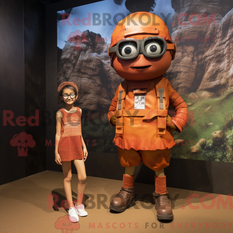 Mascot character of a Rust Commando dressed with a Mini Skirt and Eyeglasses Mascot character of a Rust Commando dressed with a Mini Skirt and Eyeglasses