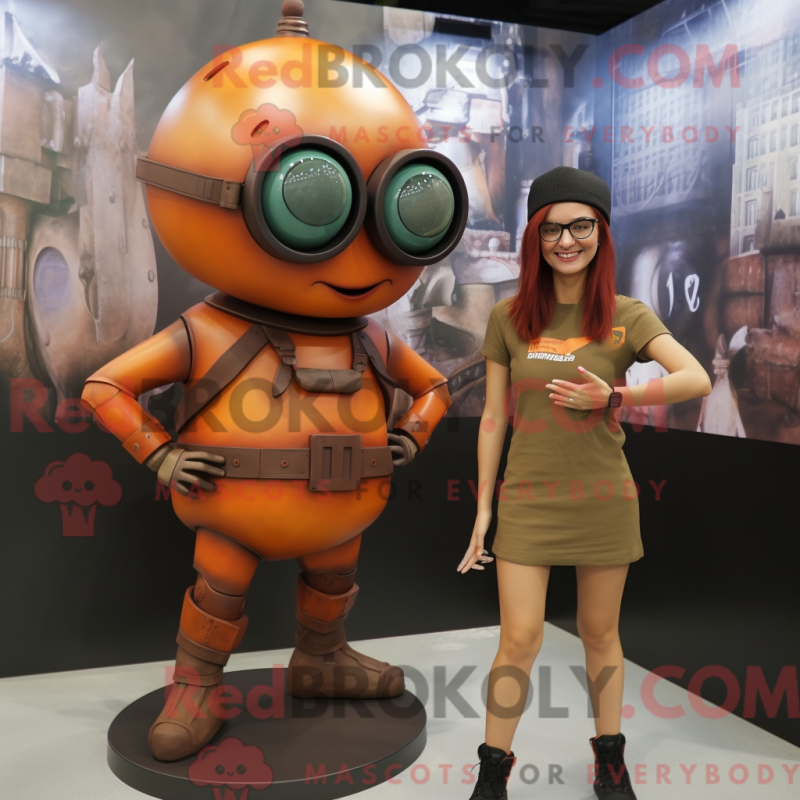 Mascot character of a Rust Commando dressed with a Mini Skirt and Eyeglasses Mascot character of a Rust Commando dressed with a Mini Skirt and Eyeglasses