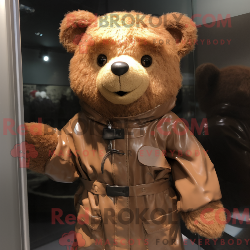 Mascot character of a Brown Teddy Bear dressed with a Raincoat and Cummerbunds Mascot character of a Brown Teddy Bear dressed with a Raincoat and Cummerbunds