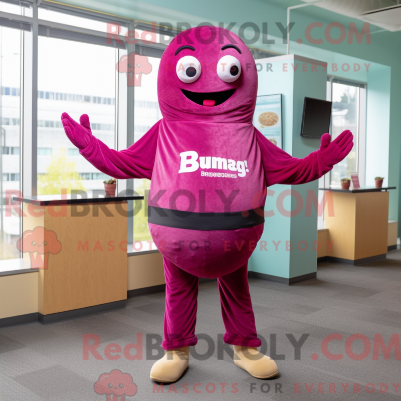 Mascot character of a Magenta Bagels dressed with a Skinny Jeans and Cummerbunds Mascot character of a Magenta Bagels dressed with a Skinny Jeans and Cummerbunds
