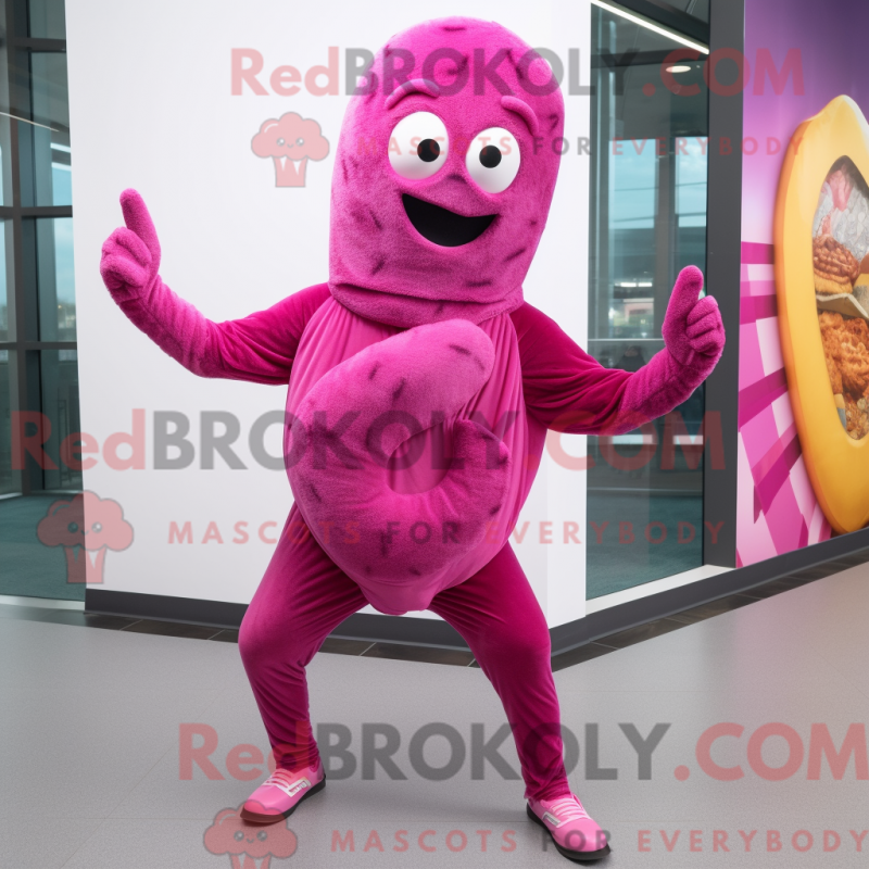 Mascot character of a Magenta Bagels dressed with a Skinny Jeans and Cummerbunds Mascot character of a Magenta Bagels dressed with a Skinny Jeans and Cummerbunds