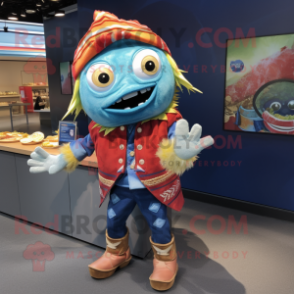 nan Fish Tacos mascot costume character dressed with a Bootcut Jeans and Mittens