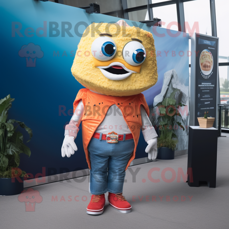 nan Fish Tacos mascot costume character dressed with a Bootcut Jeans and Mittens