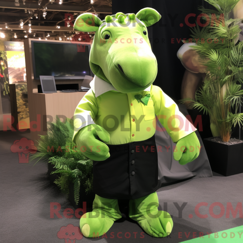 Mascot character of a Lime Green Tapir dressed with a Dress Shirt and Cummerbunds Mascot character of a Lime Green Tapir dressed with a Dress Shirt and Cummerbunds