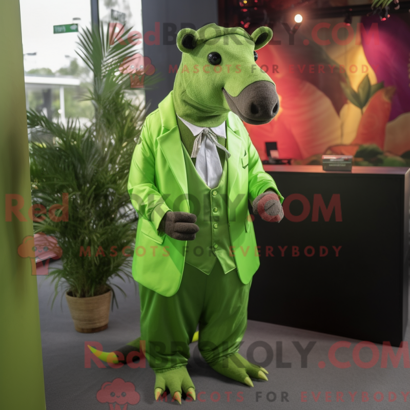 Mascot character of a Lime Green Tapir dressed with a Dress Shirt and Cummerbunds Mascot character of a Lime Green Tapir dressed with a Dress Shirt and Cummerbunds