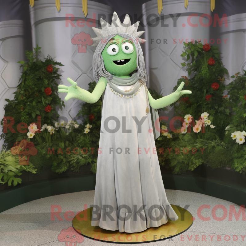 Mascot character of a Silver Celery dressed with a A-Line Dress and Rings Mascot character of a Silver Celery dressed with a A-Line Dress and Rings