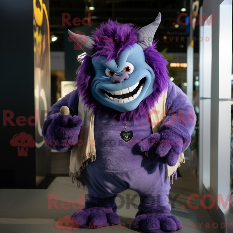 Mascot character of a Purple Ogre dressed with a Poplin Shirt and Scarf clips Mascot character of a Purple Ogre dressed with a Poplin Shirt and Scarf clips
