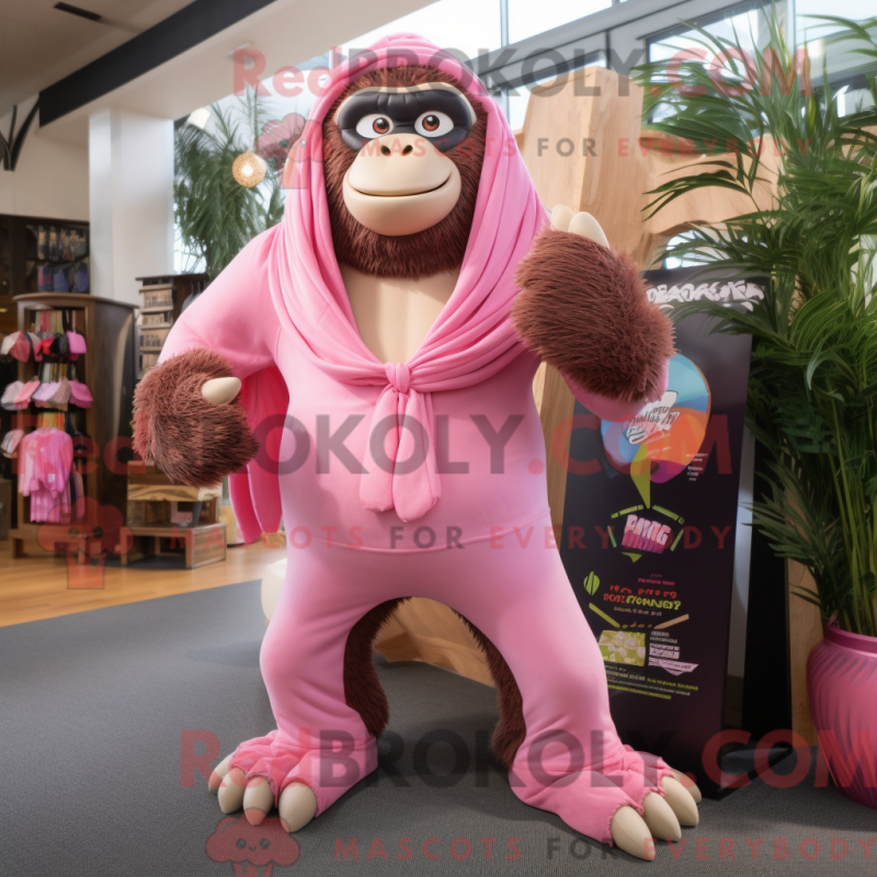 Mascot character of a Pink Gorilla dressed with a Board Shorts and Scarf clips Mascot character of a Pink Gorilla dressed with a Board Shorts and Scarf clips