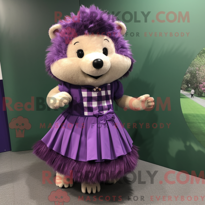 Mascot character of a Purple Hedgehog dressed with a Skirt and Belts Mascot character of a Purple Hedgehog dressed with a Skirt and Belts