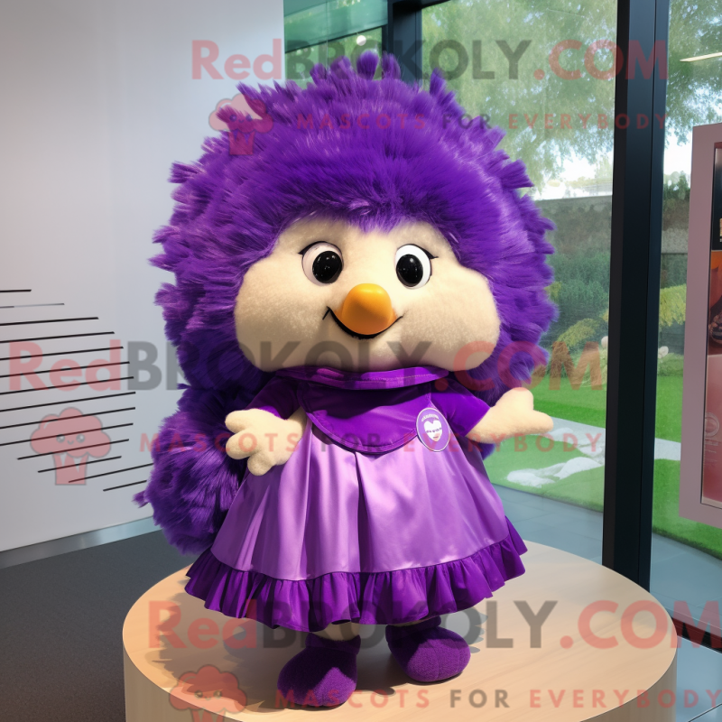Mascot character of a Purple Hedgehog dressed with a Skirt and Belts Mascot character of a Purple Hedgehog dressed with a Skirt and Belts