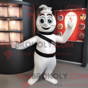 Mascot character of a White Contortionist dressed with a Waistcoat and Belts