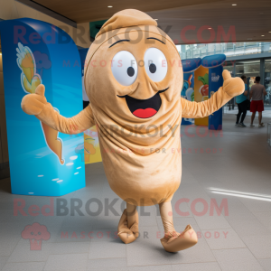 Tan Croissant mascot costume character dressed with a Swimwear and Shoe laces