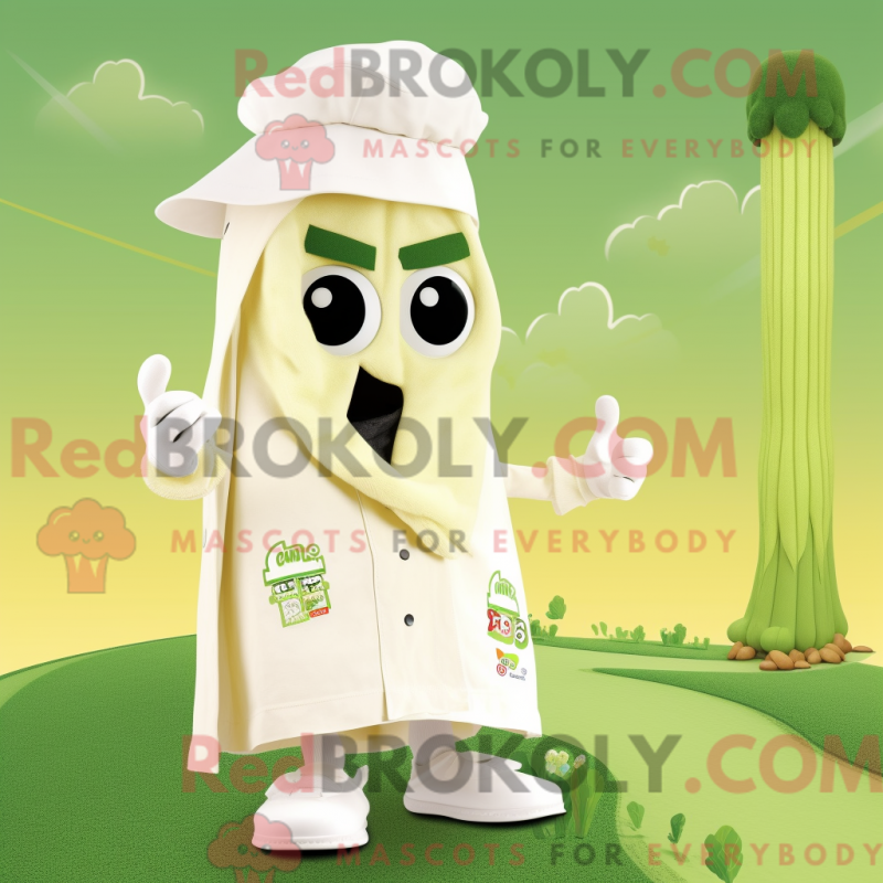 Mascot character of a Cream Celery dressed with a Cover-up and Caps Mascot character of a Cream Celery dressed with a Cover-up and Caps