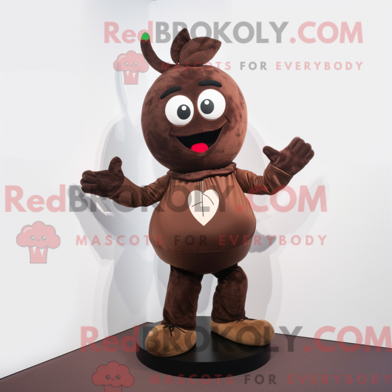 Mascot character of a Brown Plum dressed with a Playsuit and Suspenders Mascot character of a Brown Plum dressed with a Playsuit and Suspenders