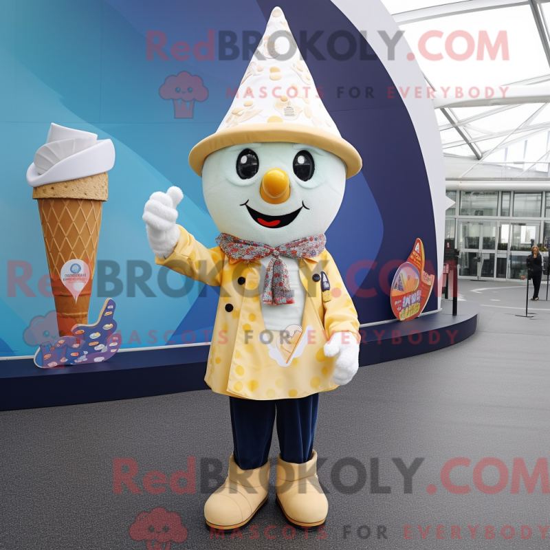 Mascot character of a Ice Cream Cone dressed with a Bootcut Jeans and Shawl pins Mascot character of a Ice Cream Cone dressed with a Bootcut Jeans and Shawl pins