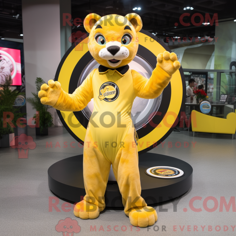 Mascot character of a Yellow Panther dressed with a Circle Skirt and Watches Mascot character of a Yellow Panther dressed with a Circle Skirt and Watches