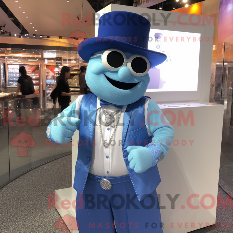Mascot character of a Sky Blue Ray dressed with a Waistcoat and Bracelet watches Mascot character of a Sky Blue Ray dressed with a Waistcoat and Bracelet watches