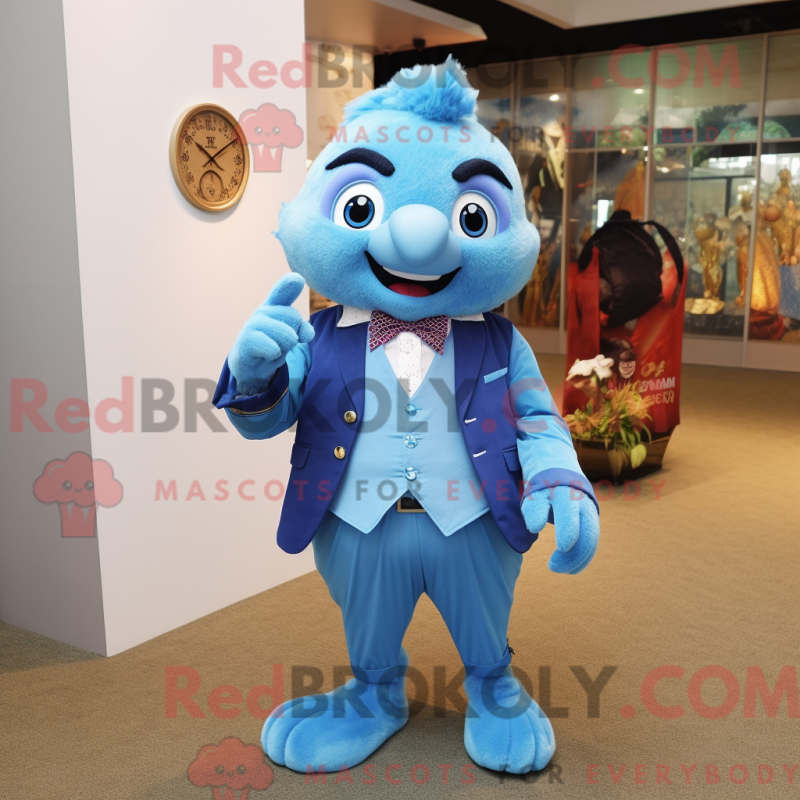 Mascot character of a Sky Blue Ray dressed with a Waistcoat and Bracelet watches Mascot character of a Sky Blue Ray dressed with a Waistcoat and Bracelet watches