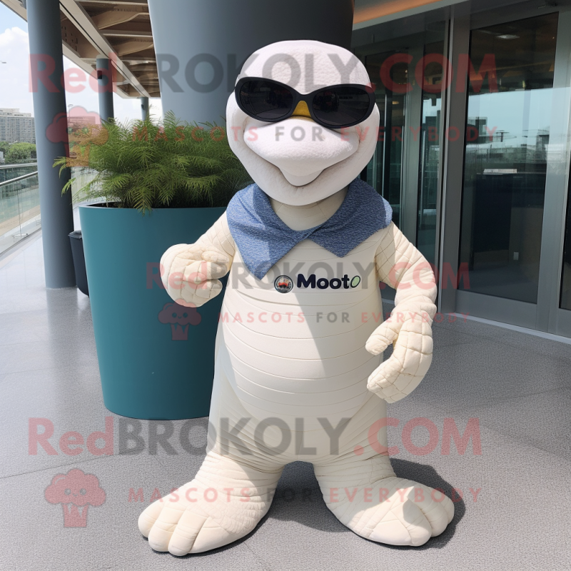 White Titanoboa mascot costume character dressed with a Romper and Sunglasses White Titanoboa mascot costume character dressed with a Romper and Sunglasses