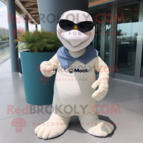 White Titanoboa mascot costume character dressed with a Romper and Sunglasses