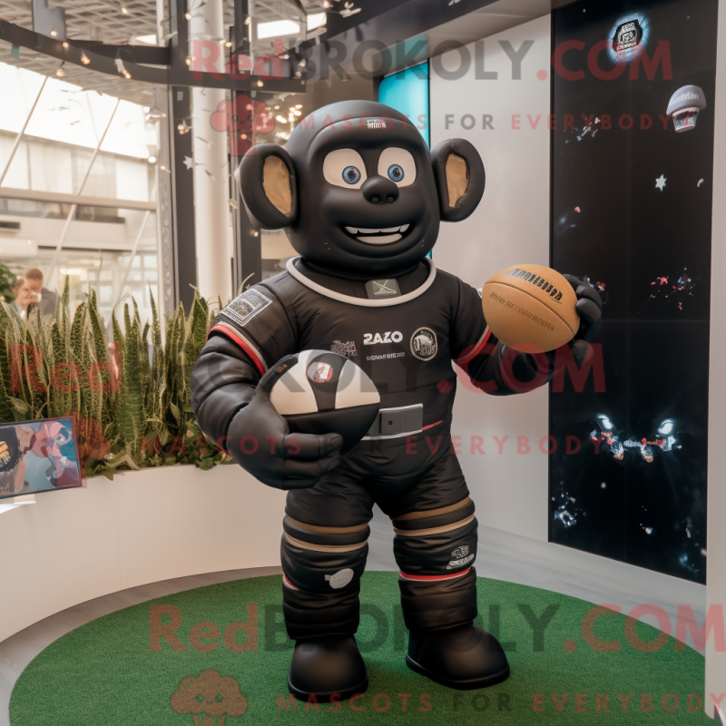 Mascot character of a Black Astronaut dressed with a Rugby Shirt and Bracelet watches Mascot character of a Black Astronaut dressed with a Rugby Shirt and Bracelet watches