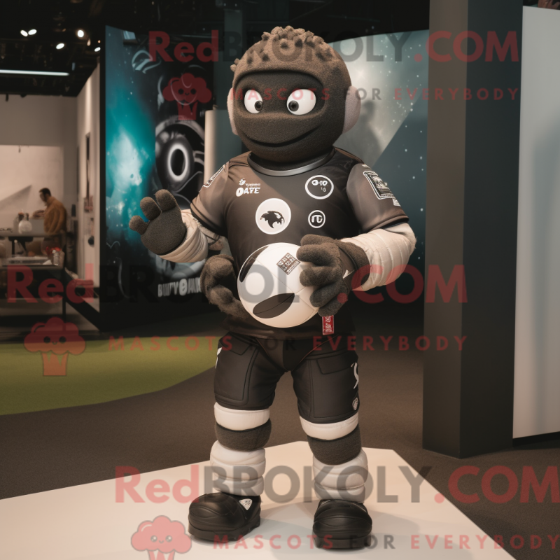 Mascot character of a Black Astronaut dressed with a Rugby Shirt and Bracelet watches