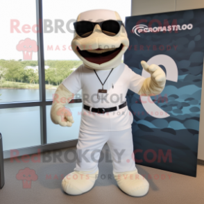 White Titanoboa mascot costume character dressed with a Romper and Sunglasses