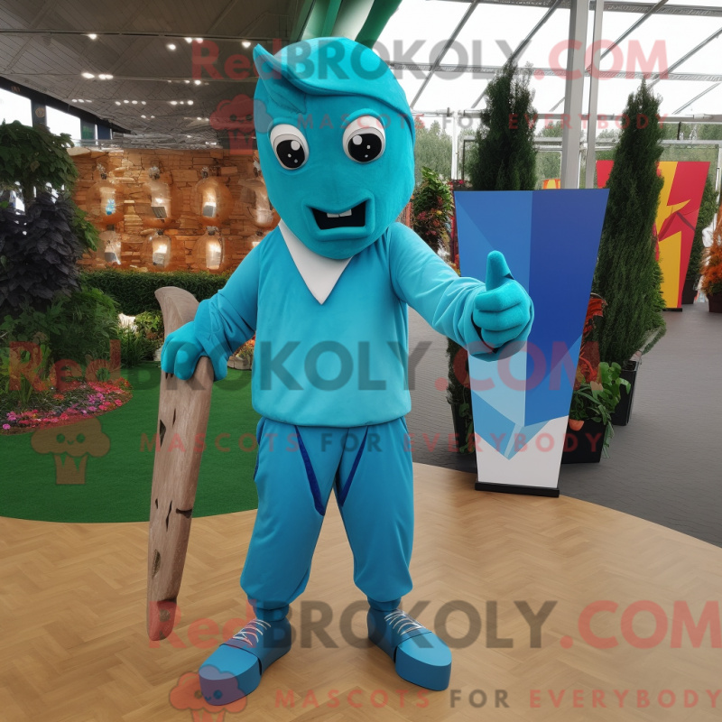 Mascot character of a Turquoise Knife Thrower dressed with a Joggers and Clutch bags