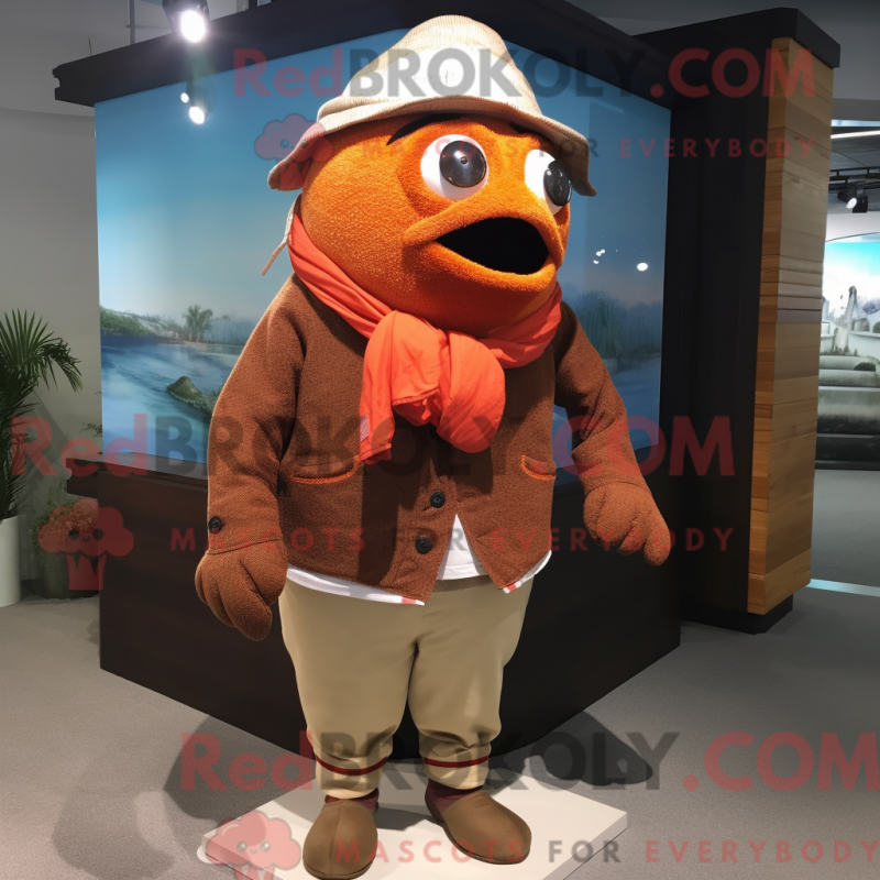 Mascot character of a Brown Clown Fish dressed with a Corduroy Pants and Scarf clips Mascot character of a Brown Clown Fish dressed with a Corduroy Pants and Scarf clips