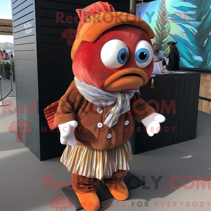 Mascot character of a Brown Clown Fish dressed with a Corduroy Pants and Scarf clips Mascot character of a Brown Clown Fish dressed with a Corduroy Pants and Scarf clips