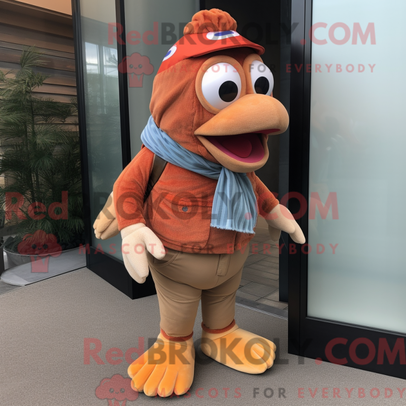 Mascot character of a Brown Clown Fish dressed with a Corduroy Pants and Scarf clips Mascot character of a Brown Clown Fish dressed with a Corduroy Pants and Scarf clips