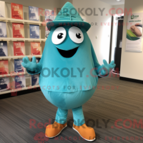 Mascot character of a Teal Squash dressed with a Capri Pants and Cufflinks