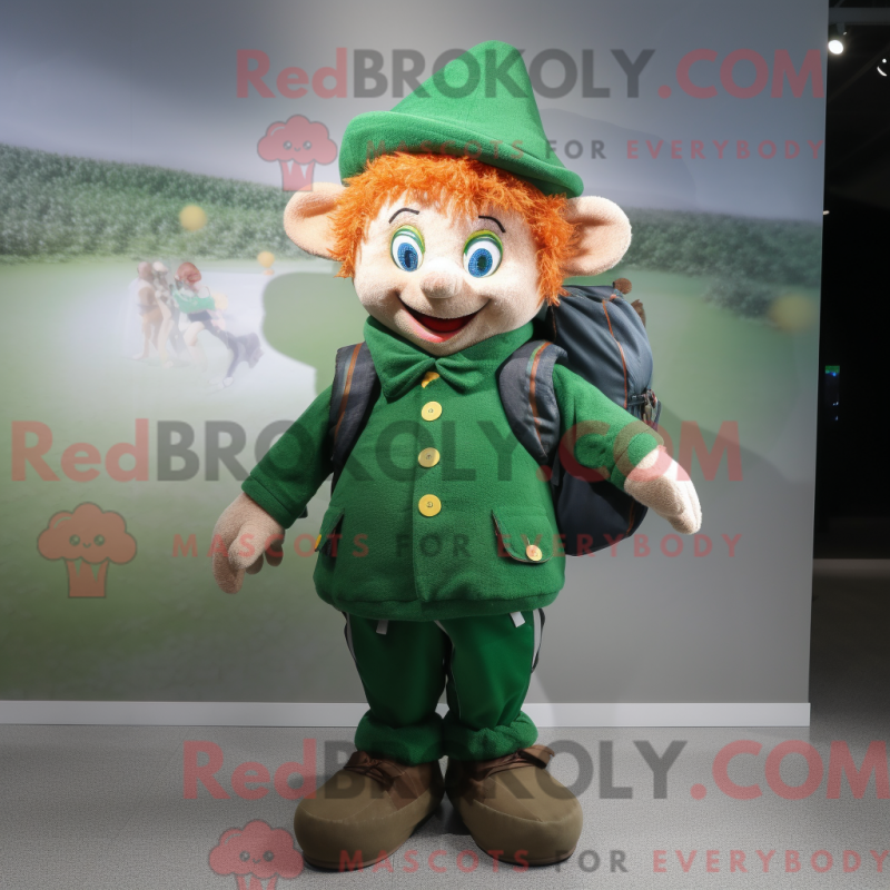 Mascot character of a Leprechaun dressed with a Jacket and Backpacks Mascot character of a Leprechaun dressed with a Jacket and Backpacks